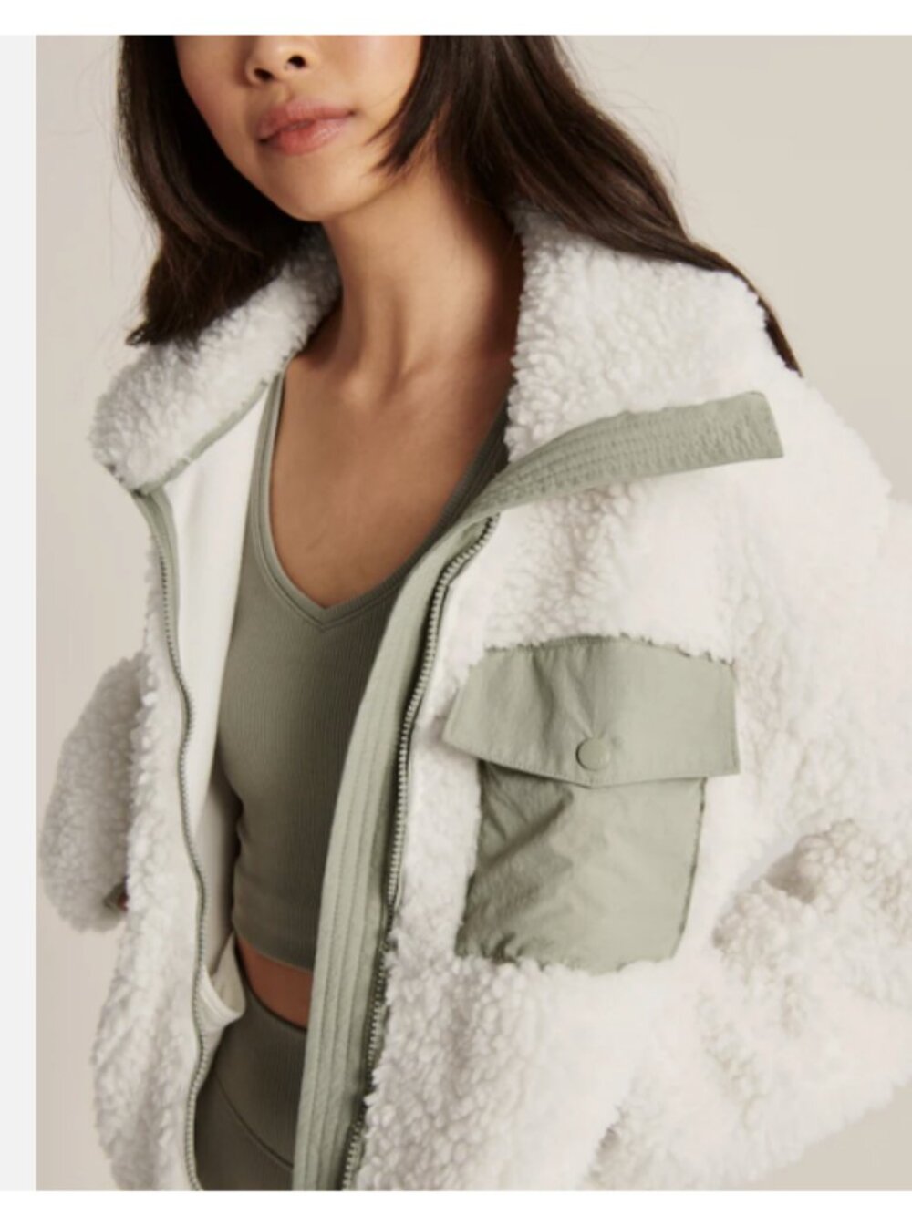 Abercrombie & Fitch White Sherpa Fleece Utility Jacket XS - Picture 2 of 12